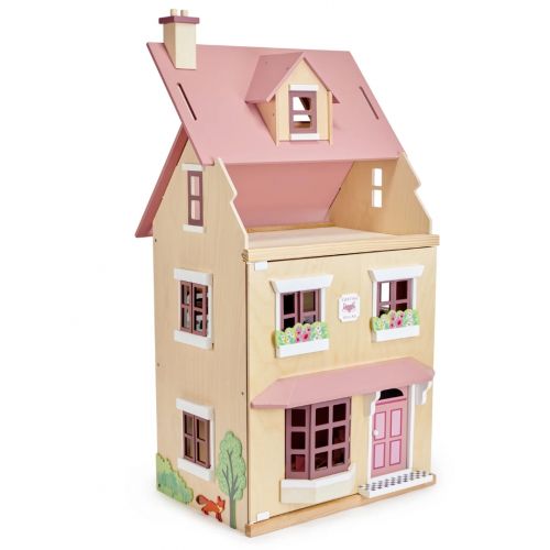 tender leaf toys poppenhuis foxtail villa roze - gemeubileerd 