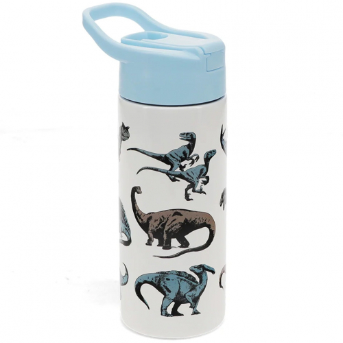 rex london rvs drinkfles met rietje - dinosaur - 500 ml