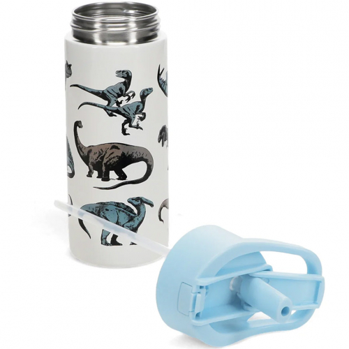 rex london rvs drinkfles met rietje - dinosaur - 500 ml