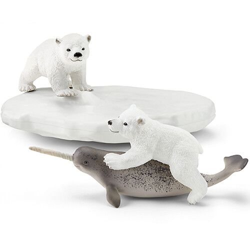 schleich wild life ijsschots met ijsbeerwelpen en narwal