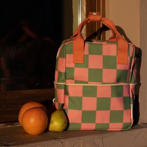sticky lemon peuterrugzak farmhouse - checkerboard - sprout green flower pink - 26 cm