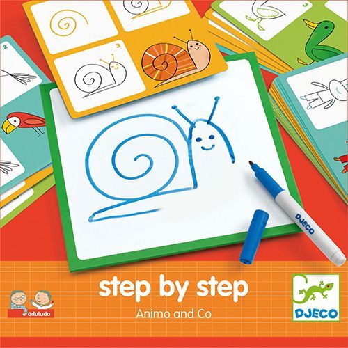 djeco tekenkaarten step by step - dieren - animo and co