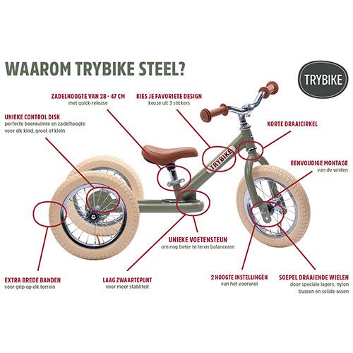 trybike steel 2-in-1 loopfiets grijs / bruin   