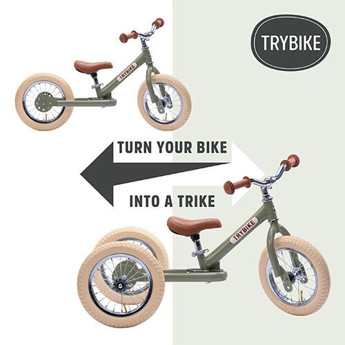 trybike steel 2-in-1 loopfiets vintage groen / bruin    
