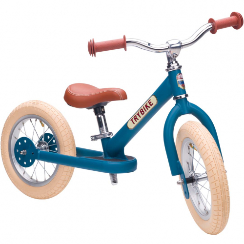 trybike steel 2-in-1 loopfiets vintage blauw mat - bruin 