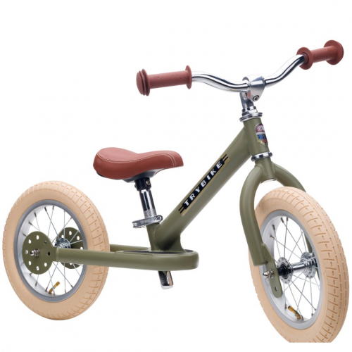 trybike steel 2 en 1 draisienne vintage vert mat - marron