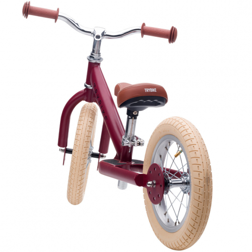 trybike steel 2-in-1 loopfiets vintage rood mat - bruin