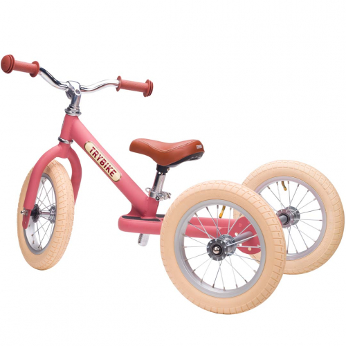 trybike steel 2 in 1 loopfiets vintage roze mat bruin