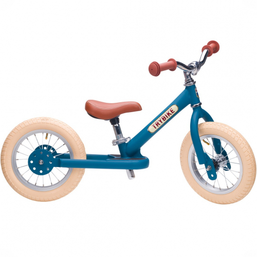 trybike steel loopfiets vintage blauw mat - bruin