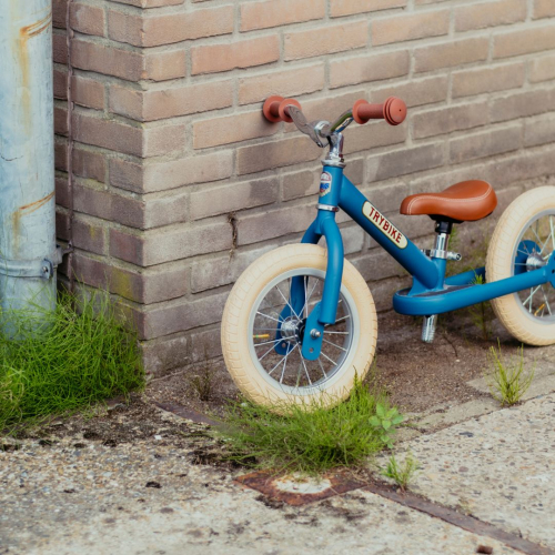 trybike steel 2-in-1 loopfiets vintage blauw mat - bruin 