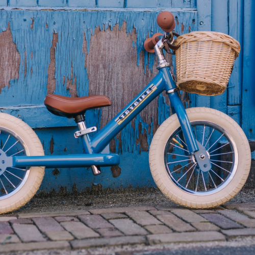 trybike draisienne en acier vintage bleu et marron