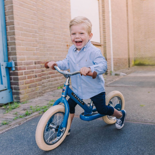 trybike draisienne en acier vintage bleu et marron