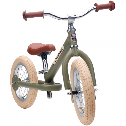 trybike steel loopfiets vintage groen mat - bruin