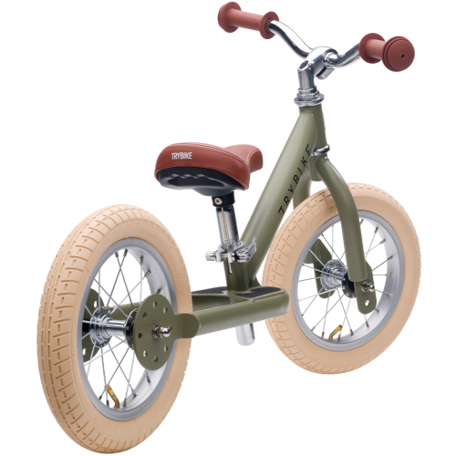 trybike steel loopfiets vintage groen mat - bruin
