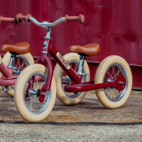 trybike steel 2 en 1 draisienne vintage rouge mat - marron