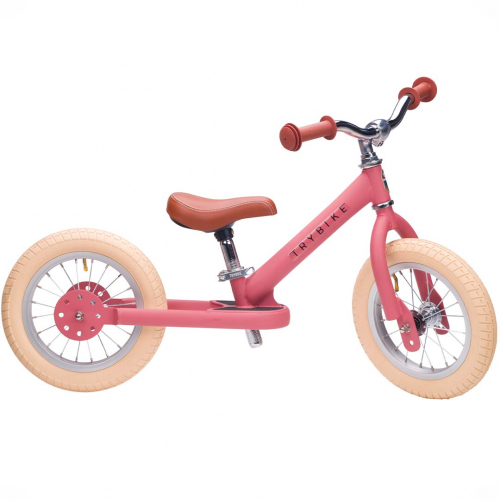 trybike steel loopfiets vintage roze mat - bruin