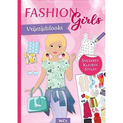 uitgeverij ballon teken- en stickerboek fashion girls - vrijetijdslooks