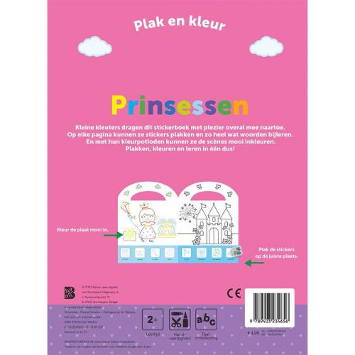 uitgeverij ballon kleur- en stickerboek - plak en kleur - prinsessen