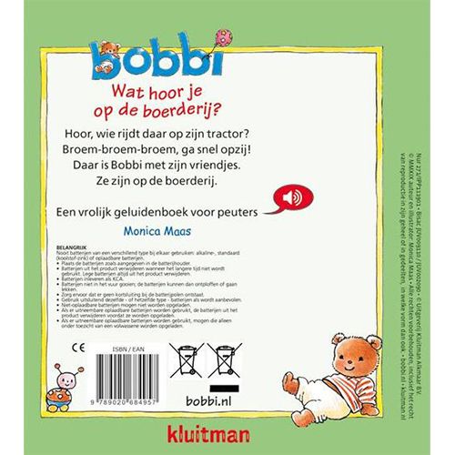 uitgeverij kluitman geluidenboek bobbi wat hoor je op de boerderij?