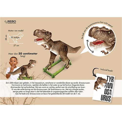 uitgeverij rebo dino tyrannosaurus boek + 3D model