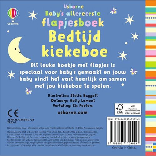 uitgeverij usborne baby's allereerste flapjesboek - bedtijd kiekeboe