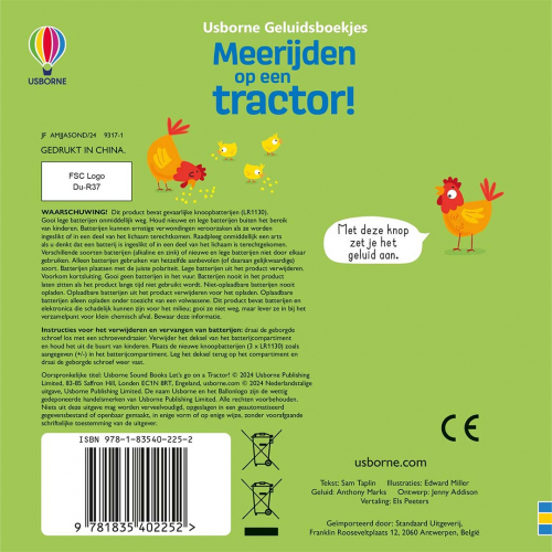 uitgeverij usborne geluidenboek meerijden op een tractor!