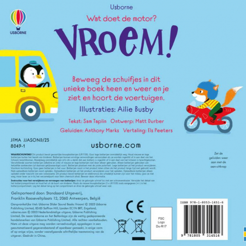 uitgeverij usborne geluidenboek wat doet de motor? vroem!