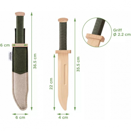 woodsy dolk met zwart gevest en schede - 35,5 cm