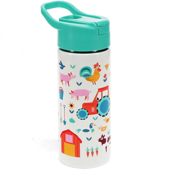 rex london rvs drinkfles met rietje - farmyard - 500 ml