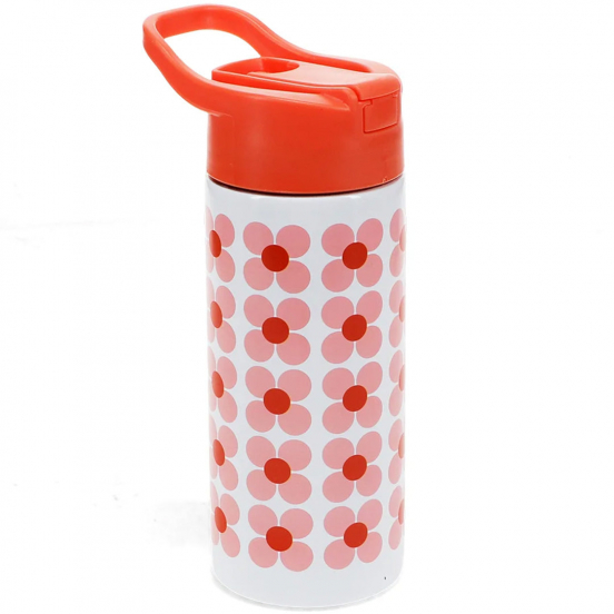 rex london rvs drinkfles met rietje - pink daisy - 500 ml
