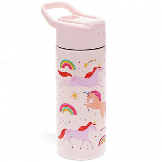 rex london rvs drinkfles met rietje - unicorn - 500 ml