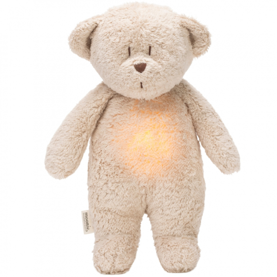 moonie knuffelbeer met nachtlamp en geluid - sand natur - 28 cm