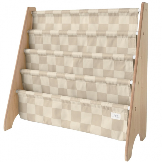 3 sprouts kinderboekenrek - beige checkerboard