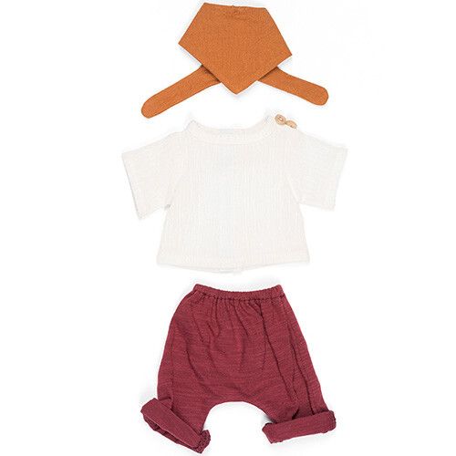 miniland poppenkledingset broek en shirt bordeaux-wit - 32 cm