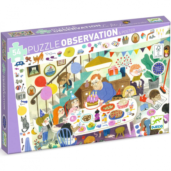 djeco observatiepuzzel verjaardagsfeest - 54st