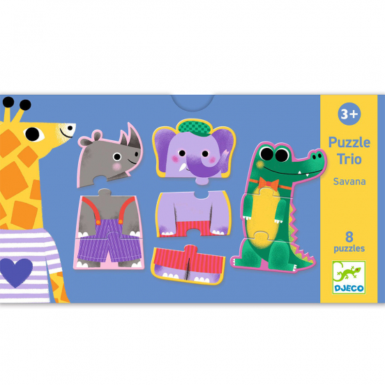 djeco puzzel trio - savana - 8x3st