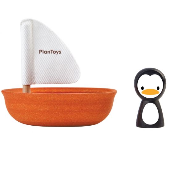 plan toys badspeelgoed zeilbootje en pinguïn