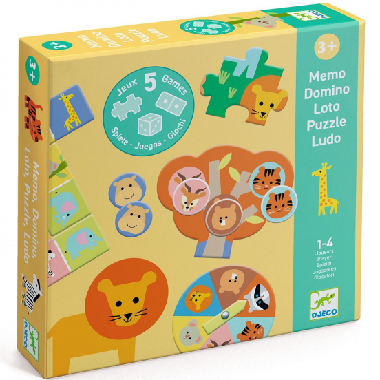 djeco spelletjesdoos 5-in-1 - wild animals