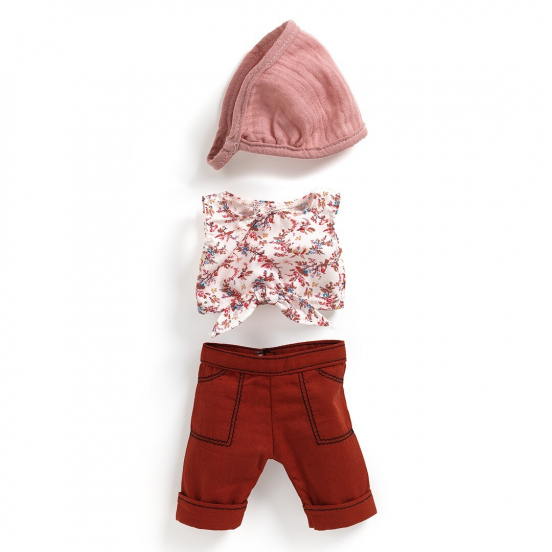 djeco poppenkledingset pomea lovely - burgundy - 32 cm