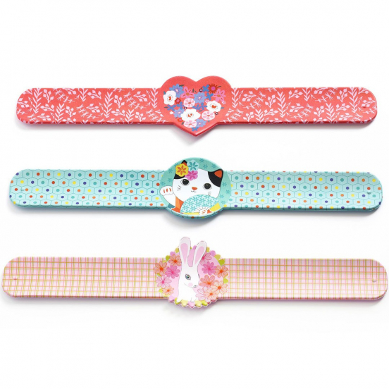 djeco snap armband - bloemen kat konijn - assorti