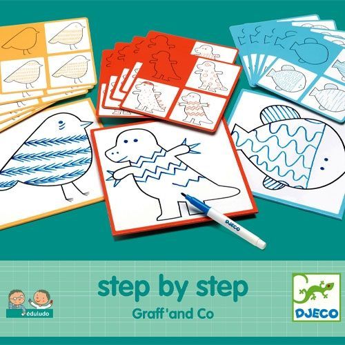 djeco tekenkaarten step by step - dieren - graff' and co