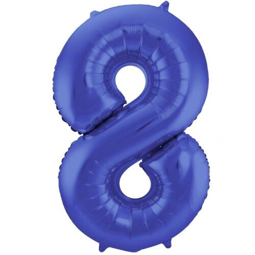 cijferballon acht - metallic matblauw - 86 cm