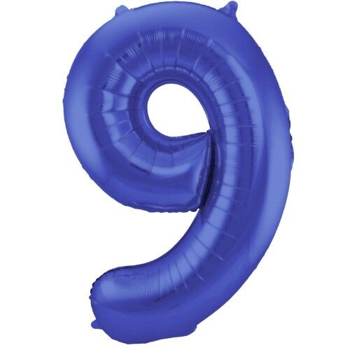 cijferballon negen - metallic matblauw - 86 cm
