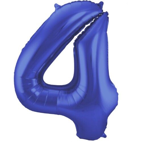 cijferballon vier - metallic matblauw - 86 cm