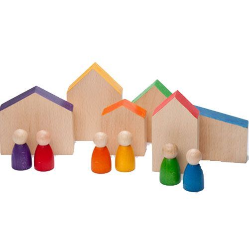 grapat houten huisjes en nins® poppetjes (12st) 