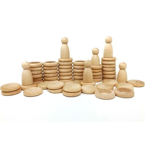 grapat houten nins® poppetjes met ringen en schijfjes - naturel