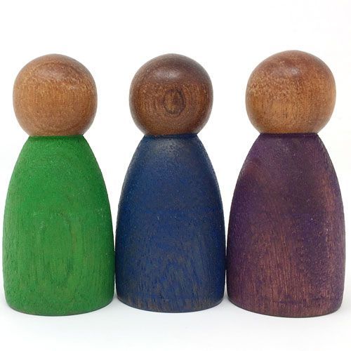 grapat houten nins® poppetjes koele kleuren - donker (3st)