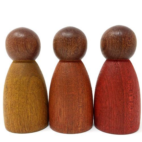 grapat houten nins® poppetjes warme kleuren - donker (3st)