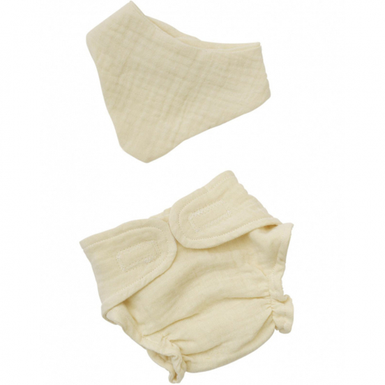 heless poppenkleding luier en slabbetje - ecru - 35 cm