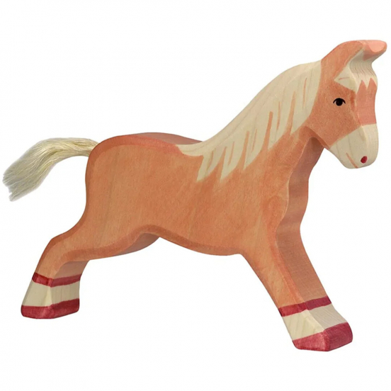 holztiger paard rennend - lichtbruin - 17 cm